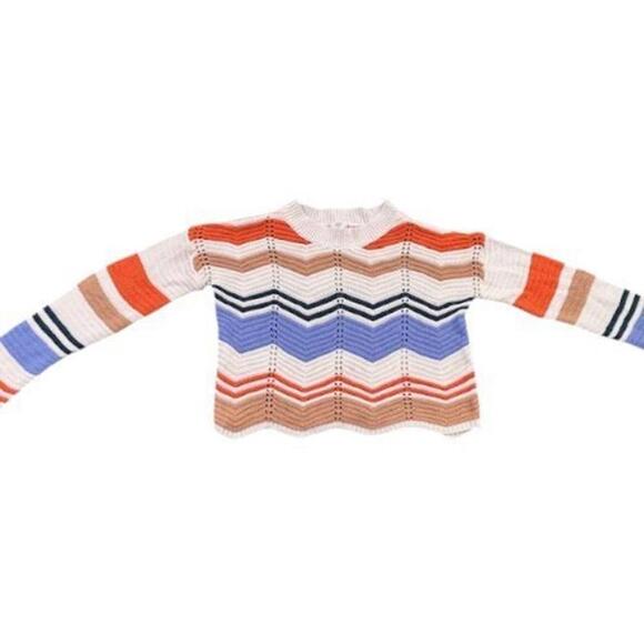 Sweaters - FCT Cropped Sweater Small – Earth-Toned Zigzag, Cottagecore Y2K Indie Boho